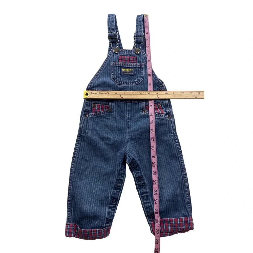 OshKosh B'gosh Denim Overalls Kids 2T Blue Excellent Plaid Lined